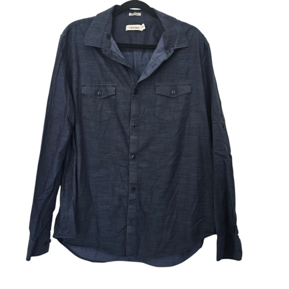 😀 Calvin Klein Mens Long Sleeve Button‎ Down Shirt Casual Work Office Chambray